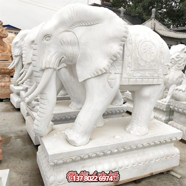 精美石雕大象雕塑，點(diǎn)綴別墅小區(qū)，增添大理石的高貴氣派
