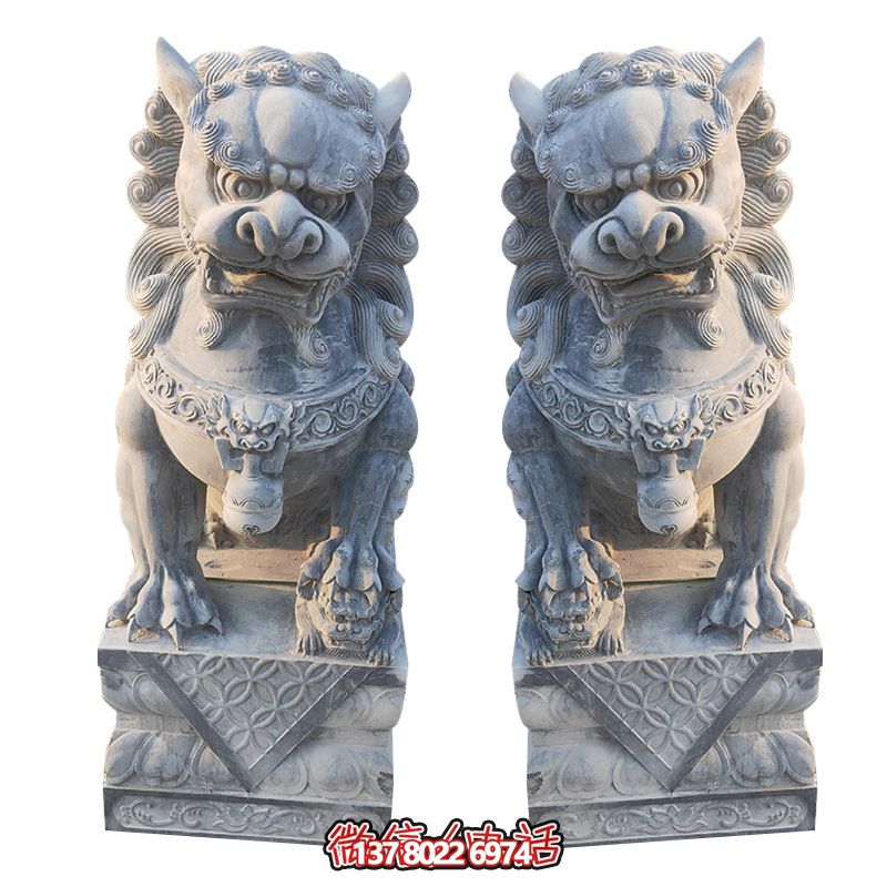 經典石雕大理獅子雕塑，精致祠堂裝飾