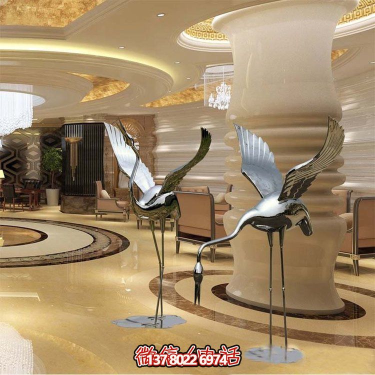 不銹鋼雕塑火烈鳥，鏡面抽象園林裝飾