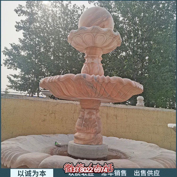 紅大理石石雕園林噴泉，展現(xiàn)絢爛晚霞