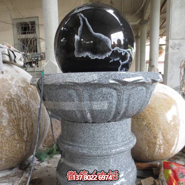 石雕噴泉、花崗巖風水球、蓮花底座裝飾
