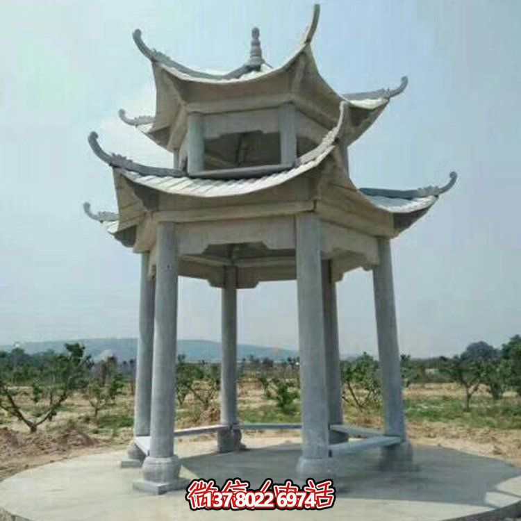 精美仿古建筑二層砂巖大理石涼亭，休閑擺放公園中