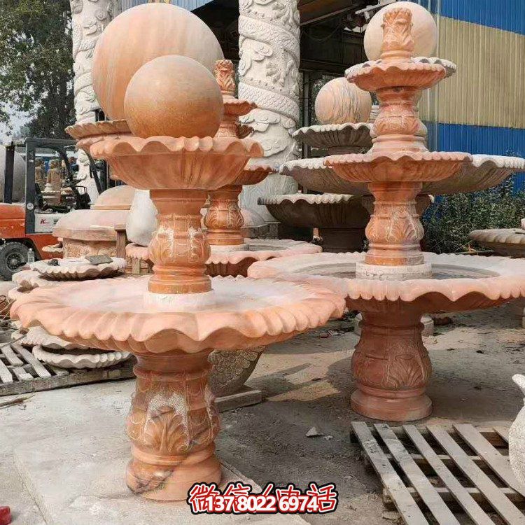 紅晚霞中式二層風水球，讓你的庭院擺放流水轉運風水