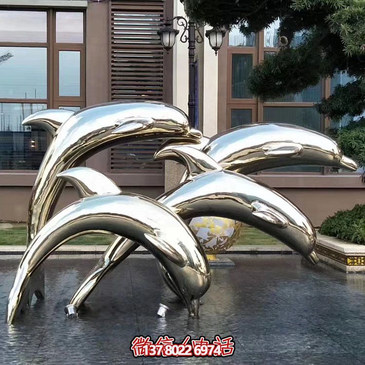 海豚潛泳雕塑，不銹鋼持久耐用