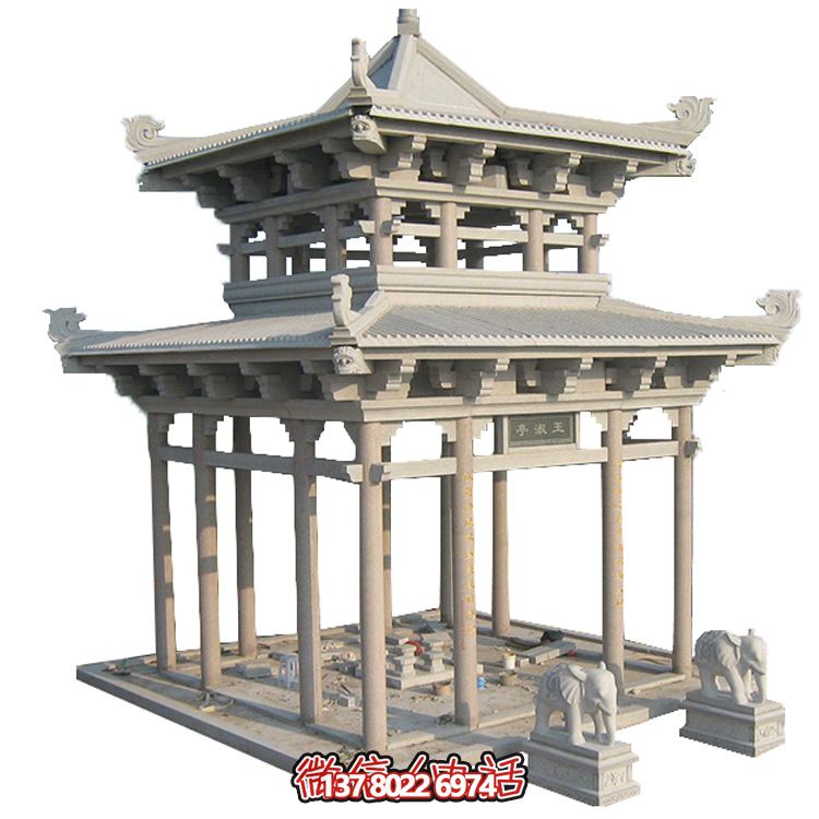 古典多角涼亭建筑大氣，石雕精美，園林景觀完美