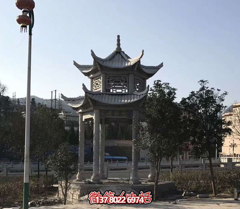 村莊戶外景觀雙層鏤空仿古建涼亭休息座椅石雕 村莊戶外景觀雙層鏤空仿古建涼亭休息座椅石雕