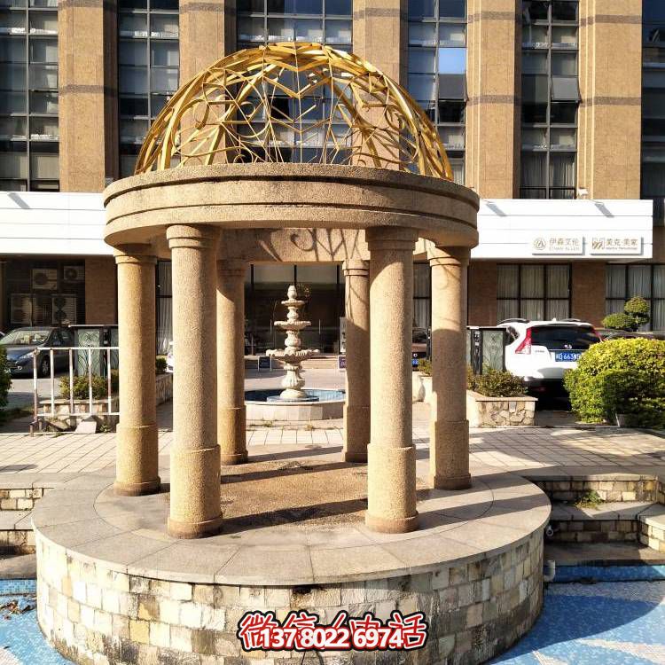 小區(qū)歐式羅馬柱鐵藝鏤空圓頂花崗巖石涼亭