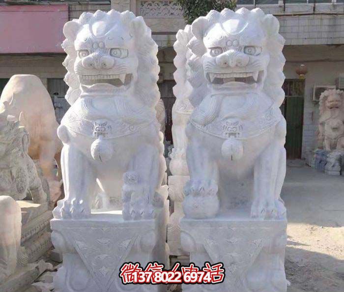 祠堂漢白玉石雕一對(duì)看大門口的鎮(zhèn)宅獅子雕塑 祠堂漢白玉石雕一對(duì)看大門口的鎮(zhèn)宅獅子雕塑