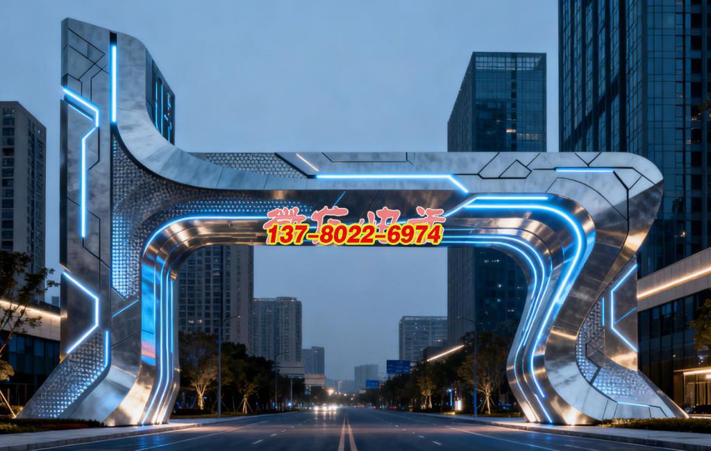 未來之樞 —— 不銹鋼科技感景觀雕塑大門?城市智創(chuàng)紀元地標